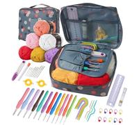 Ktmeor 48 Stück Crochet Kits für Anfänger Erwachsene, Stricken Starter Kit für Erwachsene, 2.0 mm - 8.0 mm Ergonomische Häkelnadeln Set mit Fall und Stricken Zubehör, Häkelnadel Set Kinder