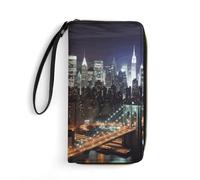KTNML Damen-Geldbörse, Motiv: New York Night, bedruckt, langer Reißverschluss, Leder, geeignet für Arbeit und Alltag, New York Night, 19,8 x 10,4 cm, New York Night, 7.8*4.1 in