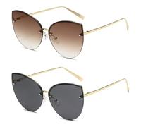 KTUCN 2 Stück rahmenlose große Cat-Eye-Sonnenbrillen mit Verlaufsgläsern, trendige Metallrahmen-Brillen für Damen und Herren,