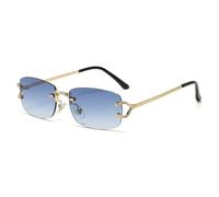 KTUCN Kleine, schmale, randlose Sonnenbrille, modische, rahmenlose, rechteckige Brille mit getönten Gläsern, Goldblau