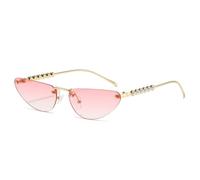 KTUCN Rahmenlose Farbverlauf-Sonnenbrille im Cat-Eye-Stil für Damen, Retro-Perlenbügelverzierung, lässige Herre