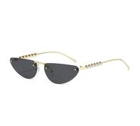 KTUCN Rahmenlose Farbverlauf-Sonnenbrille im Cat-Eye-Stil für Damen, Retro-Perlenbügelverzierung, lässige Herre