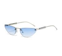 KTUCN Rahmenlose Farbverlauf-Sonnenbrille im Cat-Eye-Stil für Damen, Retro-Perlenbügelverzierung, lässige Herre