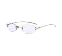 KTUCN Randlose kleine ovale Sonnenbrille für Herren, modische verspiegelte blaue Gläser, trendiges Design für Damen.