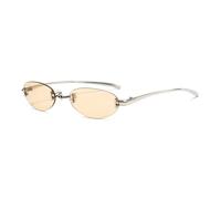 KTUCN Randlose kleine ovale Sonnenbrille für Herren, modische verspiegelte blaue Gläser, trendiges Design für Damen.
