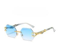 KTUCN Randlose Sonnenbrille für Damen und Herren, geschliffene Kanten, achteckig, goldener kleiner Rahmen, rechteckig, Retro-S
