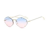 KTUCN Retro Ovale Metall Sonnenbrille Herren Damen Steampunk Randlose Polygon Brille Damen UV400,Blau Rosa,BH01