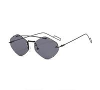 KTUCN Retro Ovale Metall Sonnenbrille Herren Damen Steampunk Randlose Polygon Brille Damen UV400,Schwarz Grau,BH01