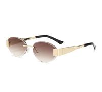 KTUCN Retro-Sonnenbrille ohne Rand, oval, modisch, Punk-Stil, Metall, UV400, Goldverlauf, Tee, BH01