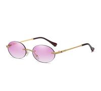 KTUCN Retro-Sonnenbrille, oval, randlos, Herren, blau verspiegelt, goldfarbenes Metall, runde, rahmenlose Damenbrille