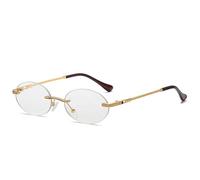 KTUCN Retro-Sonnenbrille, oval, randlos, Herren, blau verspiegelt, goldfarbenes Metall, runde, rahmenlose Damenbrille