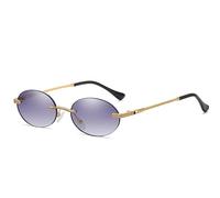 KTUCN Retro-Sonnenbrille, oval, randlos, Herren, blau verspiegelt, goldfarbenes Metall, runde, rahmenlose Damenbrille