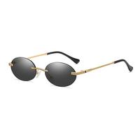 KTUCN Retro-Sonnenbrille, oval, randlos, Herren, blau verspiegelt, goldfarbenes Metall, runde, rahmenlose Damenbrille