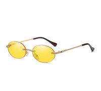KTUCN Retro-Sonnenbrille, oval, randlos, Herren, blau verspiegelt, goldfarbenes Metall, runde, rahmenlose Damenbrille