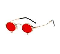 KTUCN Steampunk Flip Up Sonnenbrille Herren Kleiner Metallrahmen Punk Runde Sonnenbrille Damen Retro Shades Brille UV400 Brille, C3Gold, Rot, A