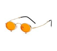 KTUCN Steampunk Flip Up Sonnenbrille Herren Kleiner Metallrahmen Punk Runde Sonnenbrille Damen Retro Shades Brille UV400 Brille, C4Gold, Orange, A