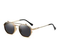 KTUCN Vintage Steampunk Flip Sonnenbrille, Retro Polygon Metall-Sonnenbrille für Damen und Herren, Gold B