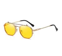 KTUCN Vintage Steampunk Flip Sonnenbrille, Retro Polygon Metall Sonnenbrille für Damen und Herren, Gold