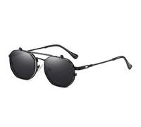 KTUCN Vintage Steampunk Flip-Sonnenbrille, Retro-Polygon-Metall-Sonnenbrille für Damen und Herren, Schwarz