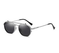 KTUCN Vintage Steampunk Flip Sonnenbrille, Retro-Polygon-Metall-Sonnenbrille für Damen und Herren, Silber