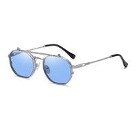 KTUCN Vintage Steampunk Flip Sonnenbrille, Retro-Polygon-Metall-Sonnenbrille für Damen und Herren, Silber