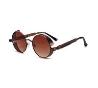 KTUCN Vintage Steampunk Rote Sonnenbrille Herren Rund Punk Legierung Metall Retro Sonnenbrille Damen 2025 Goggles Gothic Style Shades, 3 Braun Braun, BH01