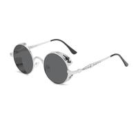 KTUCN Vintage Steampunk Sonnenbrille Gothic Herren Damen Retro Runde Brille Metallspiegel Kreis Sonnenbrille, 10, 134 mm