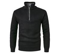 KTWOLEN Herren Pullover Fleece Gefüttert Langarm Strickpullover mit Stehkragen Winterpullover Fleecepullover Feinstrick Sweat Sweatshirt Pullover mit Reißverschluss, Schwarz, L
