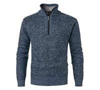 KTWOLEN Herren Pullover Fleece Gefüttert Langarm Strickpullover mit Stehkragen Winterpullover Fleecepullover Feinstrick Sweat Sweatshirt Pullover mit Reißverschluss, Navy Blau, M