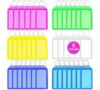 KU 36/48 Stück Schlüsselanhänger Beschriftbar, Robust Kunststoff Durable Schlüsselanhänger Set mit Split Ring Label Fenster, 6 Farben Schlüsselringe (3 cm x 5.7 cm, stück, 48)