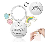Kuaikely Schlüsselanhänger Glücksbringer Regenbogen - Mutmacher Geschenk mit Gravur „Du schaffst das“ & Regenbogen-Motiv - Schlüsselanhänger Glück mit Wolken-Anhängern - Kleine Geschenke für Frauen