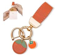 Kuaikely Schlüsselanhänger Leder Damen Autoschlüsselanhänger Cute Keychain mit Anti Loss D-Ring für Frauen (Orange)