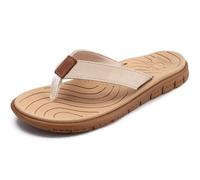 KuaiLu Flip Flops Damen Stoff Badelatschen Sandalen Zehentrenner Rutschfest | Weich Leder Zehentrenner Frauen Bade Bequeme Breite Füße Yoga Gummi Fußbett Sommer Strand Zehensandalen Drinnen Draußen