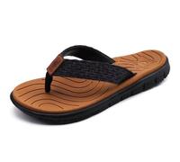 KuaiLu Flip Flops Damen Stoff Badelatschen Sandalen Zehentrenner Rutschfest | Weich Leder Zehentrenner Frauen Bade Bequeme Breite Füße Yoga Gummi Fußbett Sommer Strand Zehensandalen Drinnen Draußen