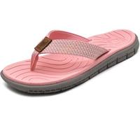 KuaiLu Flip Flops Damen Weich Leder Stoff Zehentrenner Frauen Bade Sandalen Bequeme Breite Füße Badelatschen Yoga Gummi Fußbett Sommer Strand Zehensandalen Rutschfest Drinnen Draußen Pink 40.5