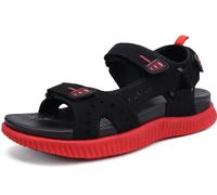 KuaiLu Herren Leder Wandersandalen Bequeme Orthopädische Recovery Trekkingsandalen Outdoor Sommer Casual Strand Dickes Kissen Sportsandalen, 47 Schwarz Rot