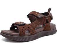 KuaiLu Herren Leder Wandersandalen Bequeme Orthopädische Recovery Trekkingsandalen Outdoor Sommer Casual Strand Dickes Kissen Sportsandalen, 44 Braun