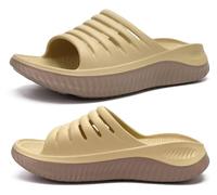 KuaiLu Recovery Sandalen Damen Bequeme Plantarfasziitis Schlappen Orthopädische Offene Zehen Frauen Sport Latschen Leicht Wasserfest Badelatschen Badeschlappen Sommer Strand KhakiBraun 43