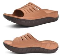 KuaiLu Recovery Sandalen Herren Bequeme Plantarfasziitis Schlappen Orthopädische Offene Zehen Männer Sport Latschen Leicht Badelatschen Badeschlappen Sommer Strand Badesandalen Khaki Braun EU44