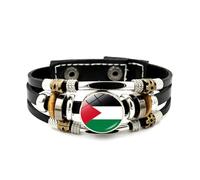 KUAIYIJU Lederarmbänder mit Palästina-Flagge, mehrlagig, gewebt, Perlenarmband für Männer und Frauen, Armband, Schmuck, Mode-Accessoires