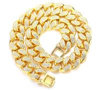 Kubanische Kette Herren Iced Out,20MM Herren Goldkette Miami 18 Karat Echt Vergoldet Halsband Halskette 75cm,Volle Cz Diamant Schnitt Zinken-Set,Geschenk für Ihn