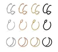 Kucheed 12 Stück Fake Nasenringe, Verstellbare Gefälschte Doppelte Hoop Nasenring Ohrclip Manschetten,Faux Nasenring Creolen Ohrringe Wrap,Helix Knorpel Lobe Septum Piercing Schmuck für Frauen Männer
