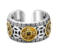 Kucheed Feng Shui PiXiu Mantra Ring, Silberne Buddhistische Glücks Fingerringe,MANI Amulett Mantra Schmuck,Doppelter Schutz Reichtum Liebe Gesundheit Band,Jahrgang Verstellbare Ringe Geschenk (K)