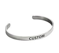 Kucheed Personalisierbares Edelstahl Armband, Gravierbares offenes Armreif mit beliebigem Text, inspirierendes Schmuckgeschenk zum Geburtstag Jahrestag (Silber)