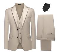 KUDMOL Herren Anzüge 3 Teilig Klassisches Smoking Zwei Knöpfe Herrenanzug Sakko Weste Hose mit Schwarzer Krawatte（Champagner,L）