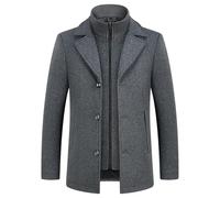 KUDMOL Herren Mantel umd Weste 2-in-1-Winterjacke Wollmantel Dick Wintermantel Warmer Mantel Jacke(Grau,L)