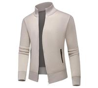 KUDMOL Herren Strickjacke mit Taschen Warm Cardigan Reißverschluss Verdickter Strickpullover Herrenjacke(Beige,2XL)