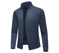 KUDMOL Herren Strickjacke mit Taschen Warm Cardigan Reißverschluss Verdickter Strickpullover Herrenjacke(Hellgrau,L)