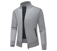 KUDMOL Herren Strickjacke mit Taschen Warm Cardigan Reißverschluss Verdickter Strickpullover Herrenjacke(Dunkelgrau,M)