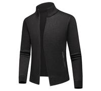 KUDMOL Herren Strickjacke mit Taschen Warm Cardigan Reißverschluss Verdickter Strickpullover Herrenjacke(Schwarz,L)
